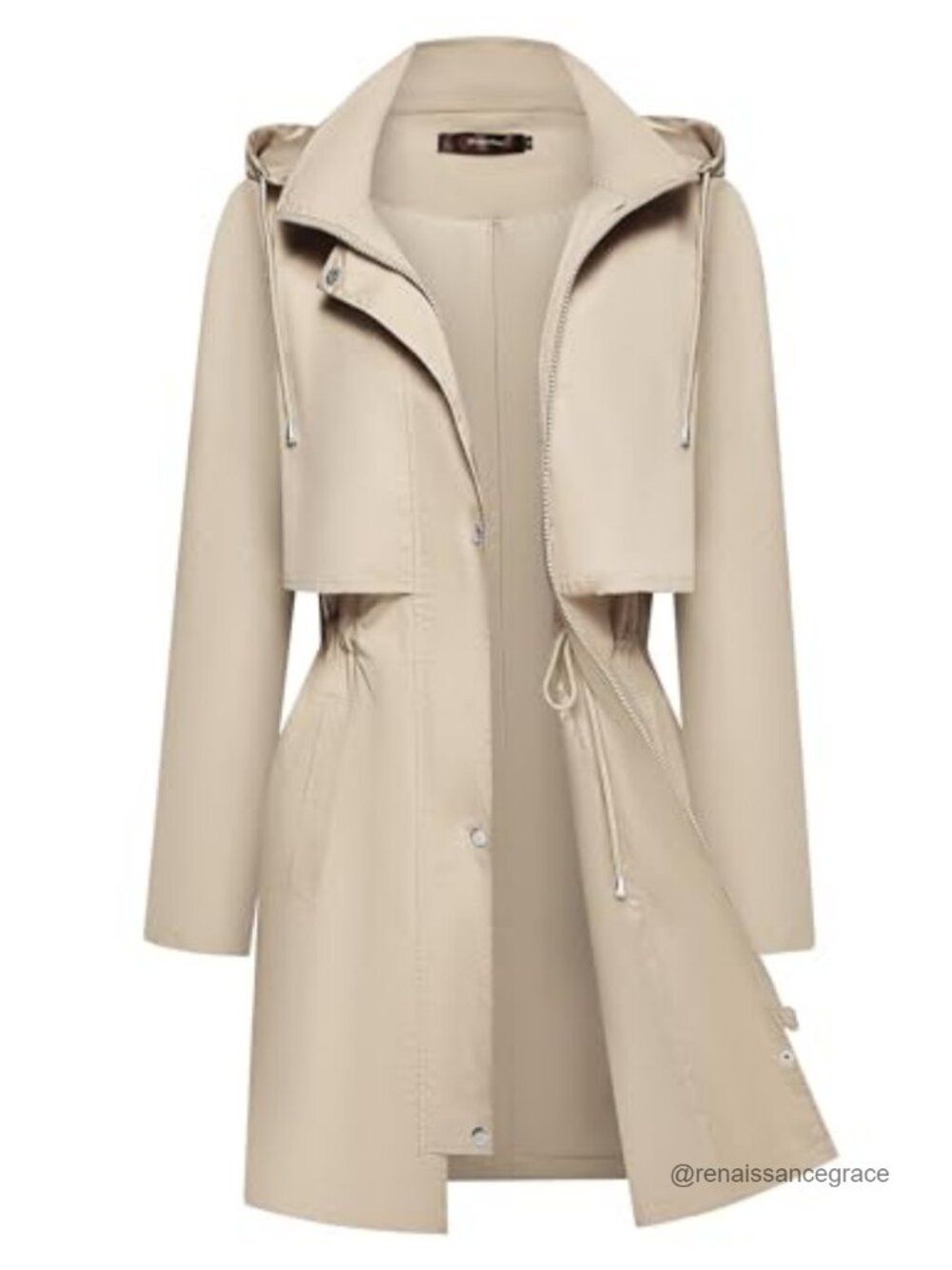 Women Lightweight Waterproof Rain Jacket Hooded Trench Raincoat